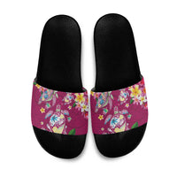 Hawaiian Turtles and Tropical Plants Slide Sandals Pink Watercolor LT03 Pink - Polynesian Pride
