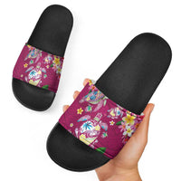 Hawaiian Turtles and Tropical Plants Slide Sandals Pink Watercolor LT03 - Polynesian Pride