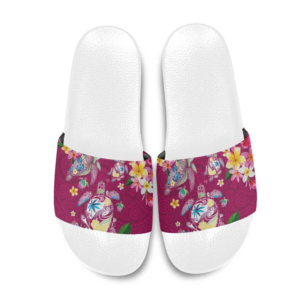 Hawaiian Turtles and Tropical Plants Slide Sandals Pink Watercolor LT03 Pink - Polynesian Pride