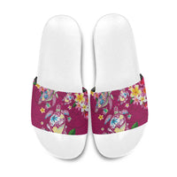 Hawaiian Turtles and Tropical Plants Slide Sandals Pink Watercolor LT03 Pink - Polynesian Pride