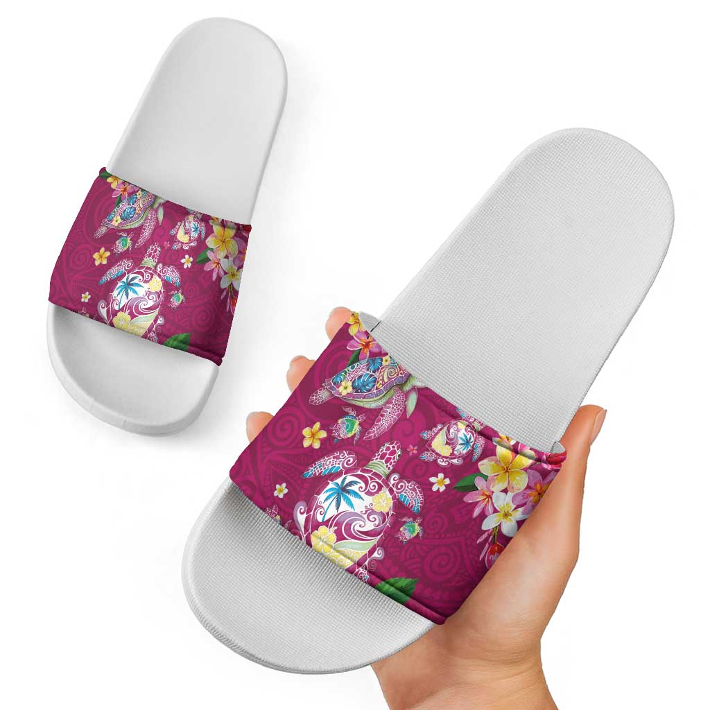 Hawaiian Turtles and Tropical Plants Slide Sandals Pink Watercolor LT03 - Polynesian Pride