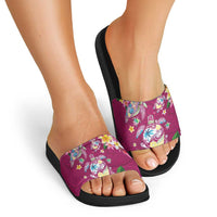 Hawaiian Turtles and Tropical Plants Slide Sandals Pink Watercolor LT03 - Polynesian Pride