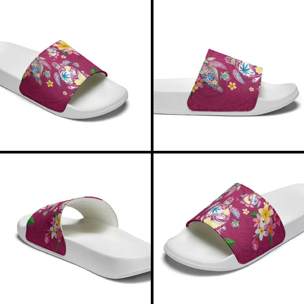Hawaiian Turtles and Tropical Plants Slide Sandals Pink Watercolor LT03 - Polynesian Pride
