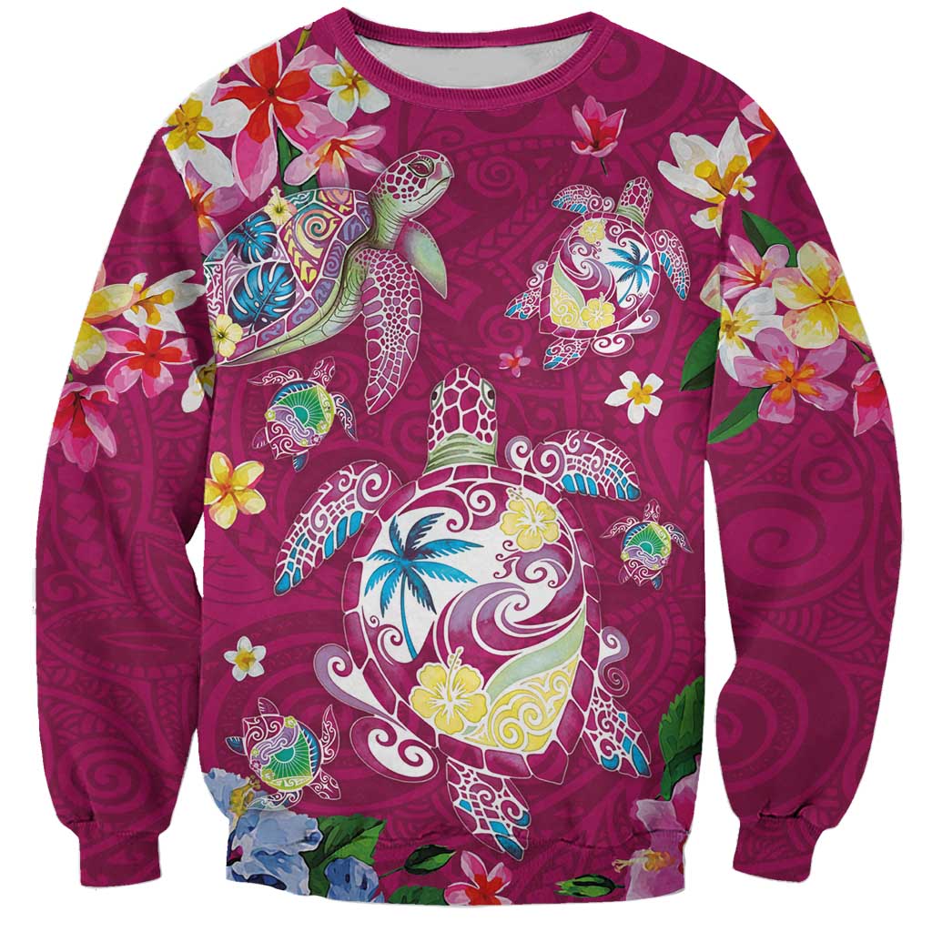 Hawaiian Turtles and Tropical Plants Sweatshirt Pink Watercolor LT03 Unisex Pink - Polynesian Pride