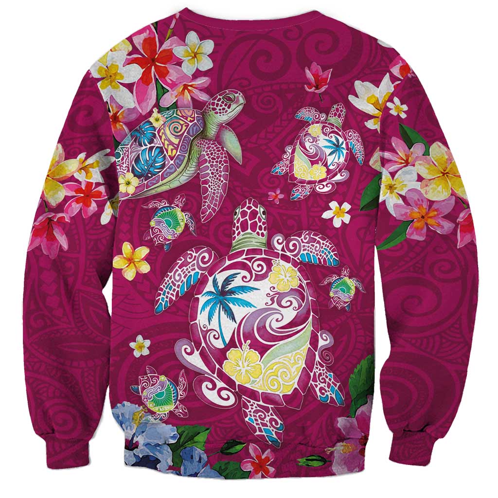 Hawaiian Turtles and Tropical Plants Sweatshirt Pink Watercolor LT03 - Polynesian Pride