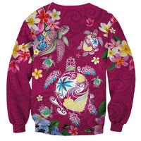 Hawaiian Turtles and Tropical Plants Sweatshirt Pink Watercolor LT03 - Polynesian Pride