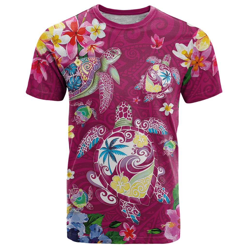 Hawaiian Turtles and Tropical Plants T Shirt Pink Watercolor LT03 Pink - Polynesian Pride