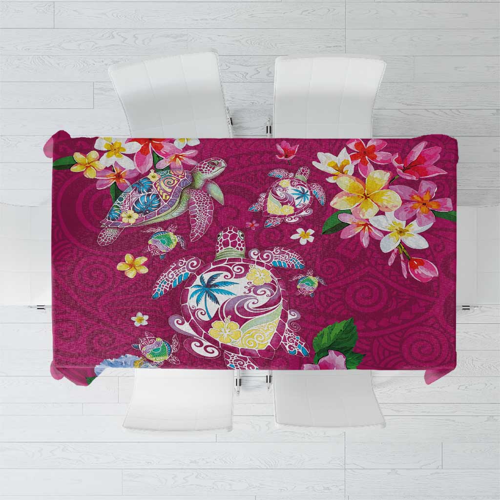 Hawaiian Turtles and Tropical Plants Tablecloth Pink Watercolor LT03 Pink - Polynesian Pride