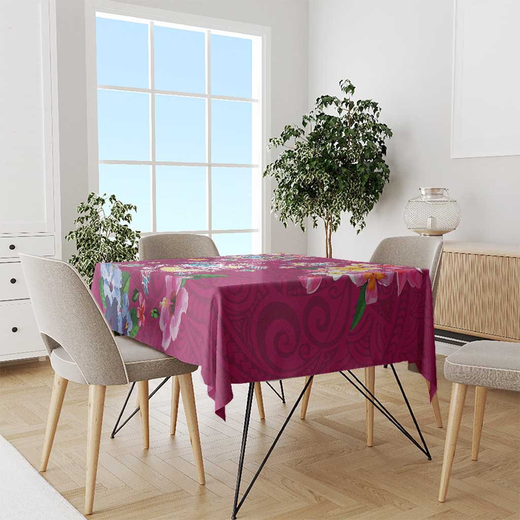 Hawaiian Turtles and Tropical Plants Tablecloth Pink Watercolor LT03 - Polynesian Pride