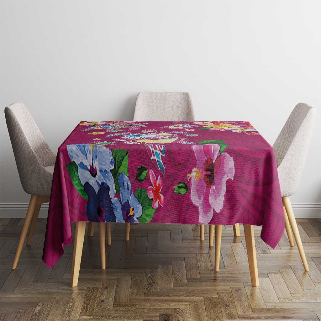 Hawaiian Turtles and Tropical Plants Tablecloth Pink Watercolor LT03 - Polynesian Pride