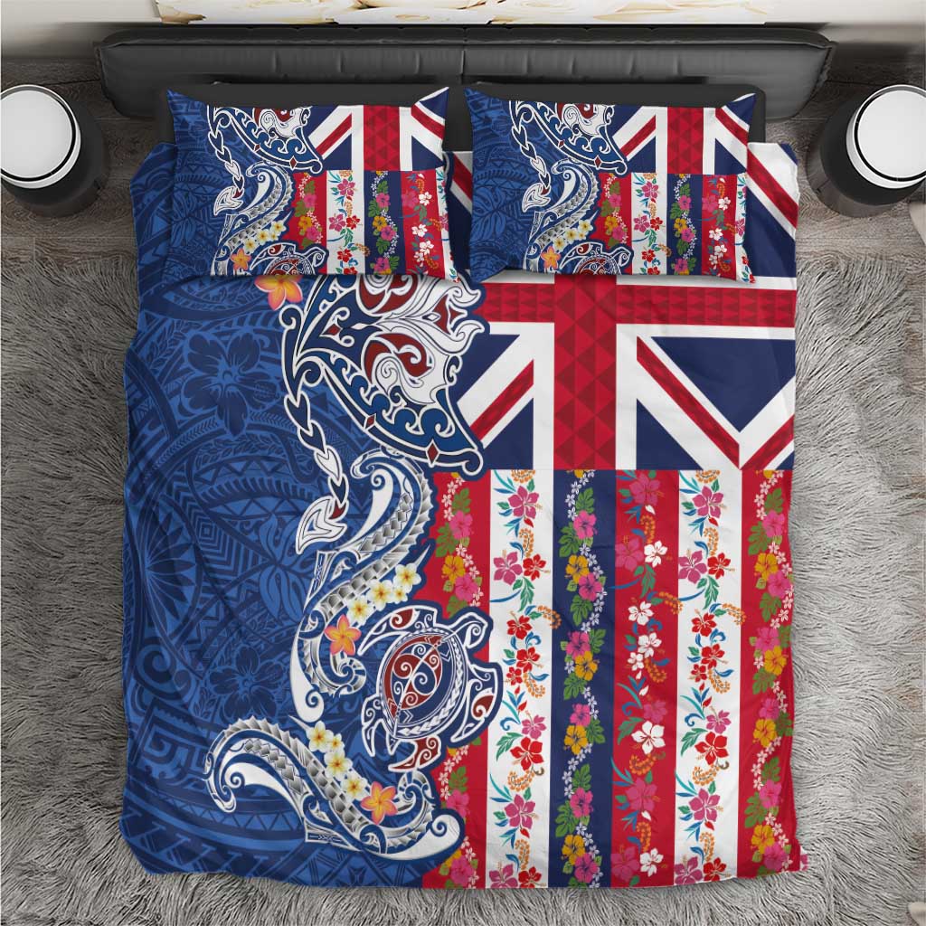 Hawaiian Manta Ray and Turtle Tribal Tattoo Bedding Set With Hawaii Flag and Flowers LT03 Multicolor - Polynesian Pride