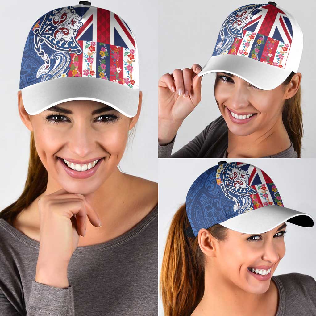 Hawaiian Manta Ray Classic Cap with Hawaii Flag and Flowers LT03 - Polynesian Pride