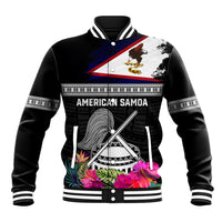 Personalized American Samoa Flag Day Baseball Jacket Tanoa and Fue mix Hibiscus Flower Polynesian Pattern LT03 Unisex Black - Polynesian Pride