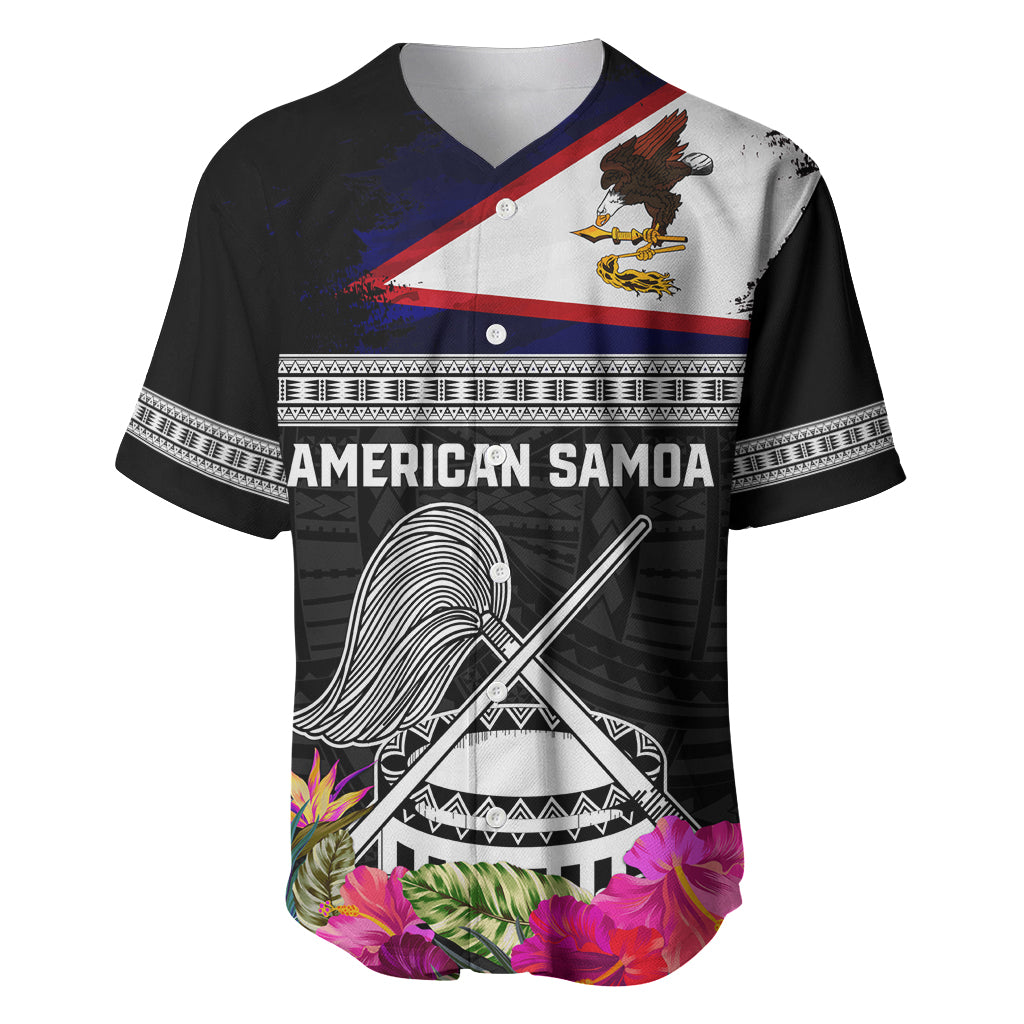 Personalized American Samoa Flag Day Baseball Jersey Tanoa and Fue mix Hibiscus Flower Polynesian Pattern LT03 Black - Polynesian Pride