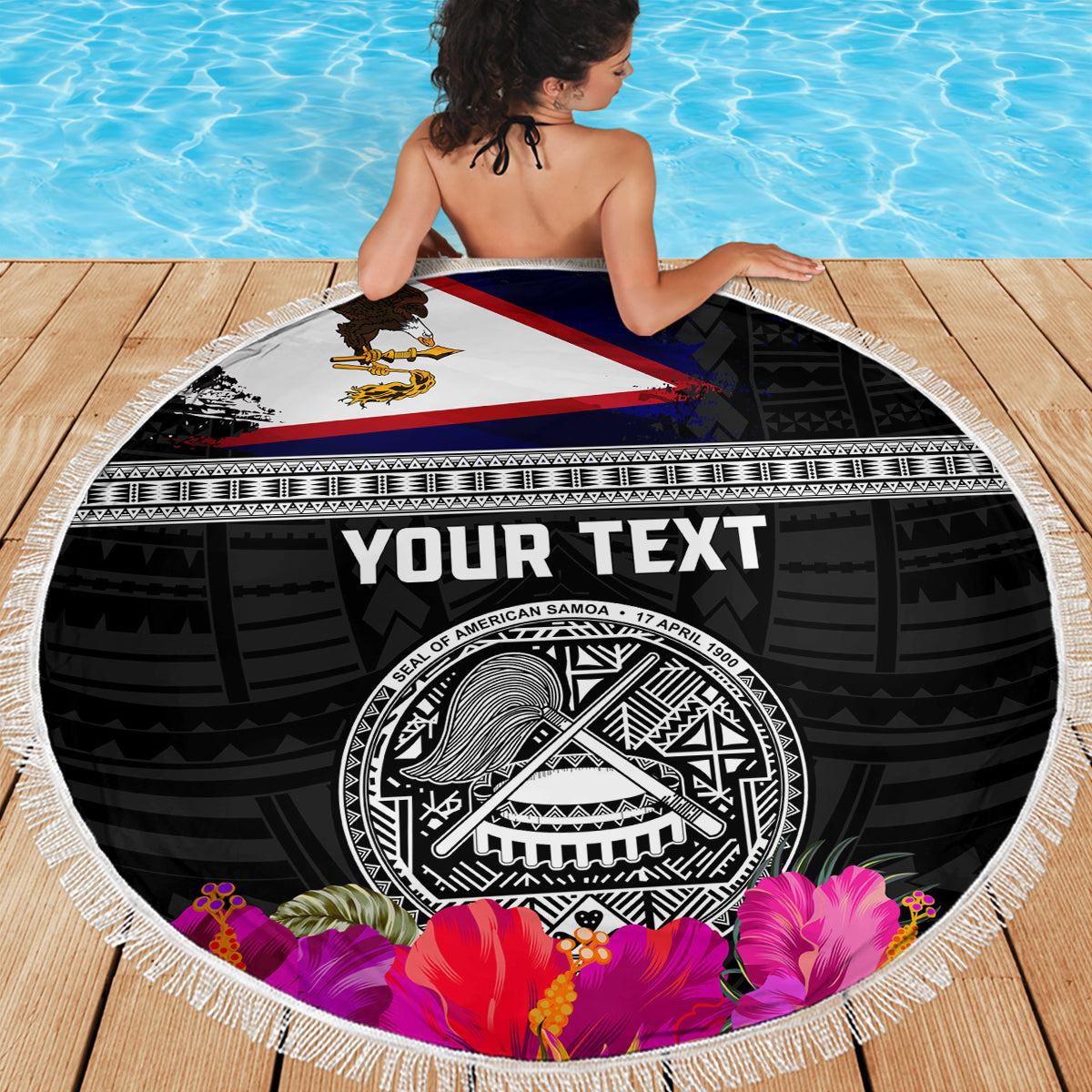 Personalized American Samoa Flag Day Beach Blanket Tanoa and Fue mix Hibiscus Flower Polynesian Pattern LT03 - Polynesian Pride