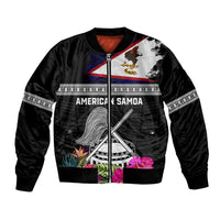 Personalized American Samoa Flag Day Bomber Jacket Tanoa and Fue mix Hibiscus Flower Polynesian Pattern LT03 Unisex Black - Polynesian Pride
