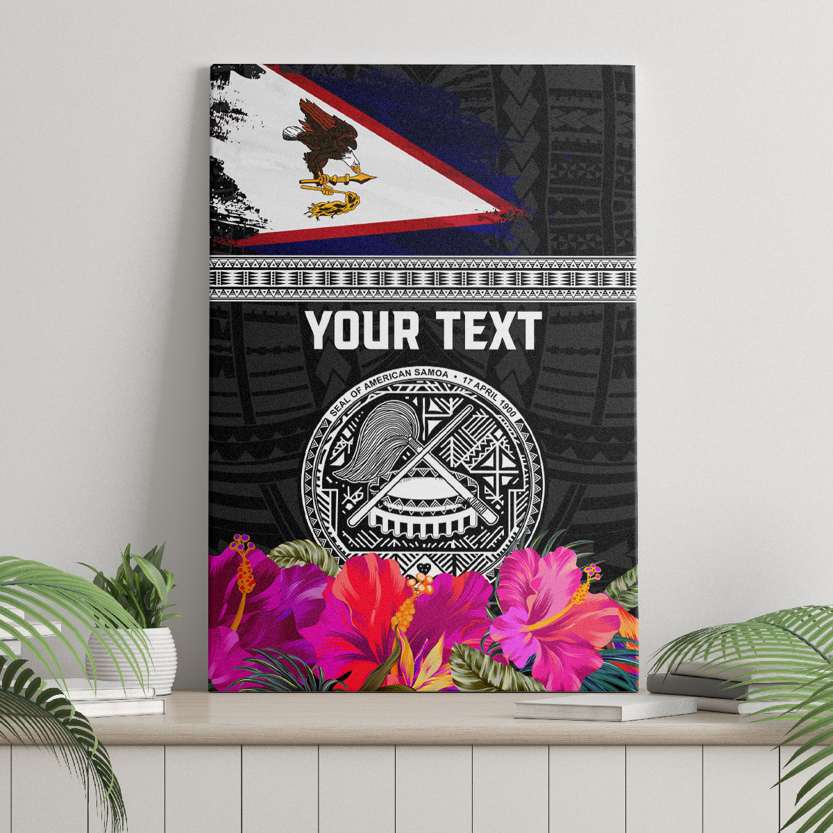 Personalized American Samoa Flag Day Canvas Wall Art Tanoa and Fue mix Hibiscus Flower Polynesian Pattern LT03 - Polynesian Pride
