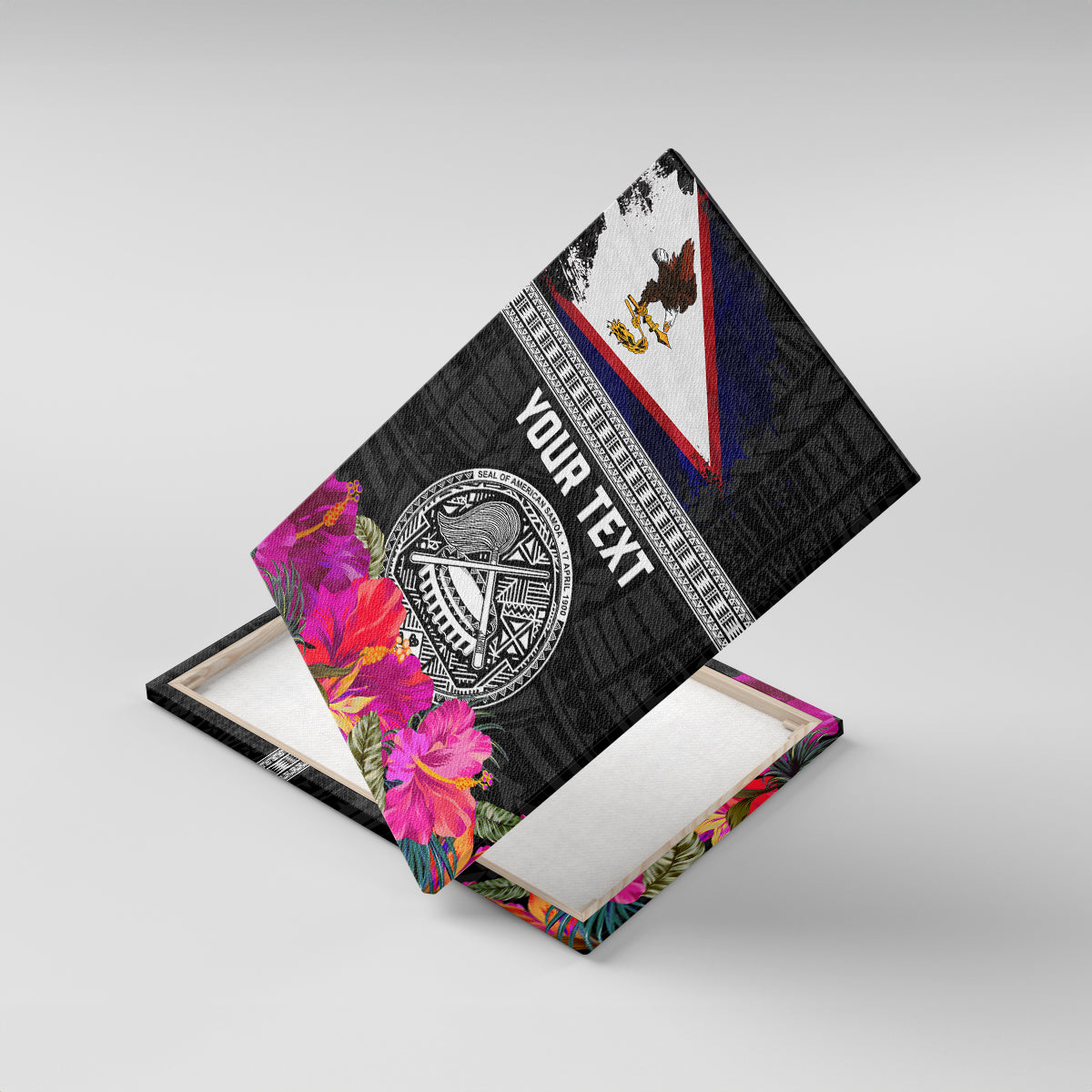 Personalized American Samoa Flag Day Canvas Wall Art Tanoa and Fue mix Hibiscus Flower Polynesian Pattern LT03 With Frame Black - Polynesian Pride