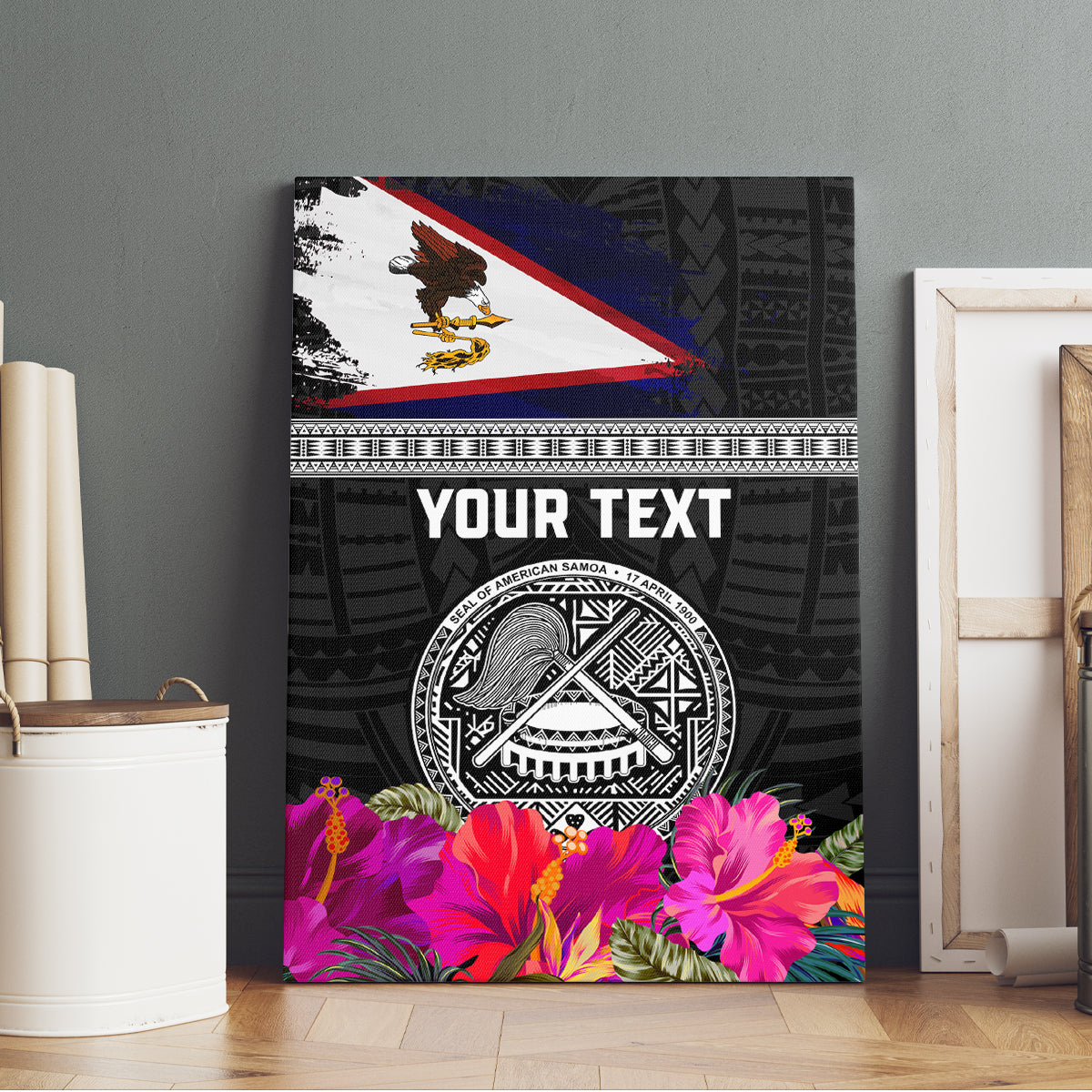 Personalized American Samoa Flag Day Canvas Wall Art Tanoa and Fue mix Hibiscus Flower Polynesian Pattern LT03 - Polynesian Pride
