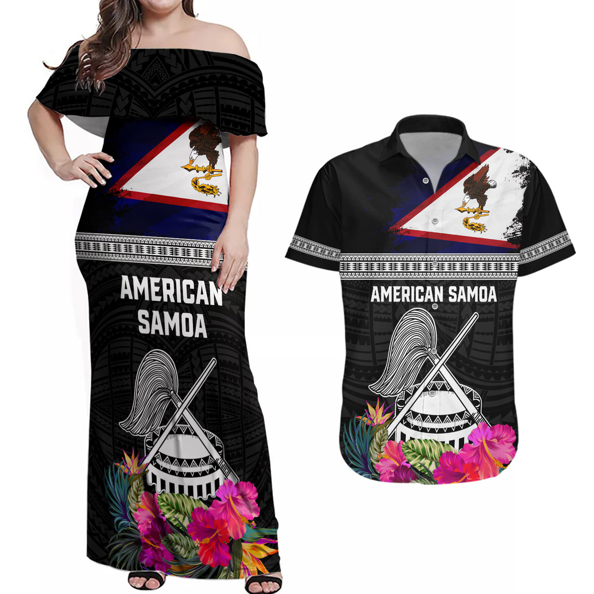 Personalized American Samoa Flag Day Couples Matching Off Shoulder Maxi ...