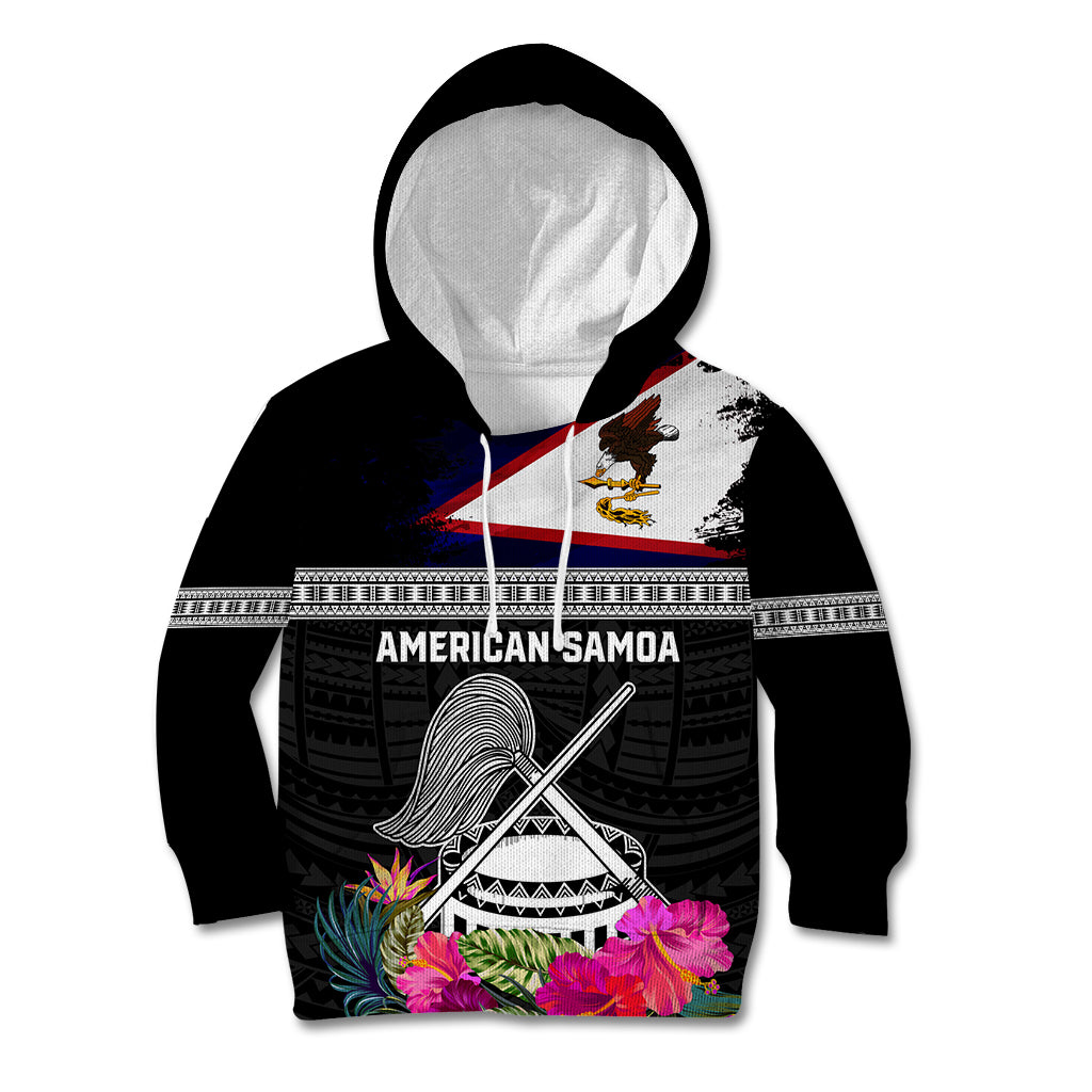 Personalized American Samoa Flag Day Kid Hoodie Tanoa and Fue mix Hibiscus Flower Polynesian Pattern LT03 Hoodie Black - Polynesian Pride