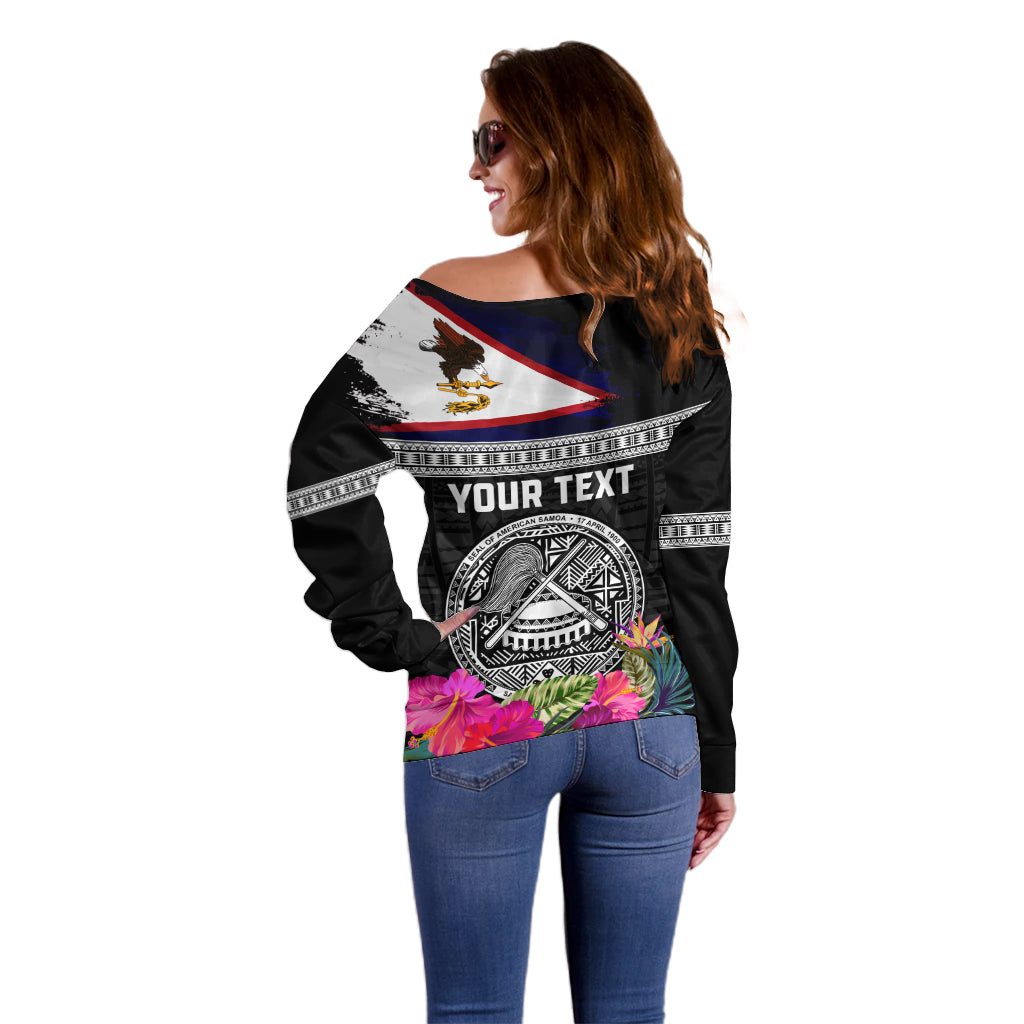 Personalized American Samoa Flag Day Off Shoulder Sweater Tanoa and Fue mix Hibiscus Flower Polynesian Pattern LT03 - Polynesian Pride