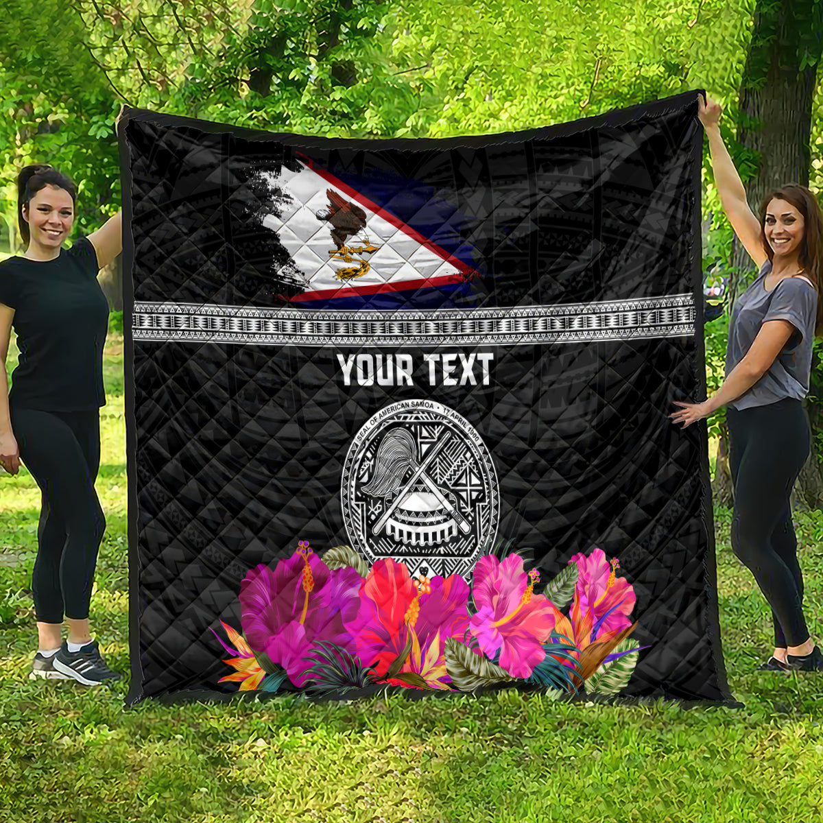 Personalized American Samoa Flag Day Quilt Tanoa and Fue mix Hibiscus Flower Polynesian Pattern LT03 - Polynesian Pride