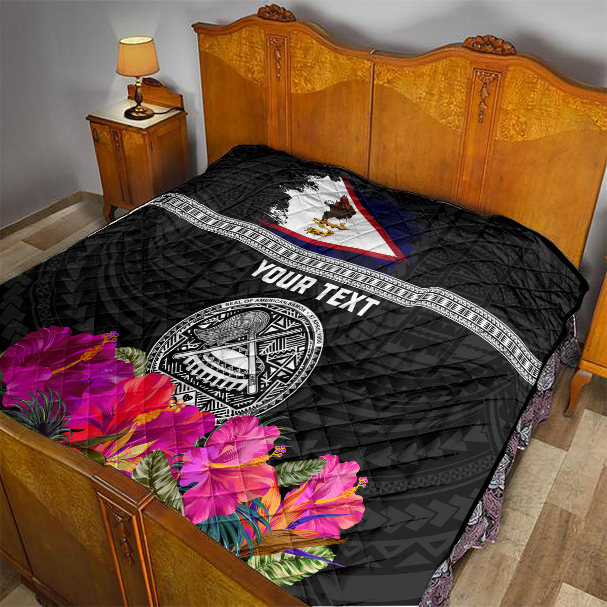 Personalized American Samoa Flag Day Quilt Tanoa and Fue mix Hibiscus Flower Polynesian Pattern LT03 - Polynesian Pride