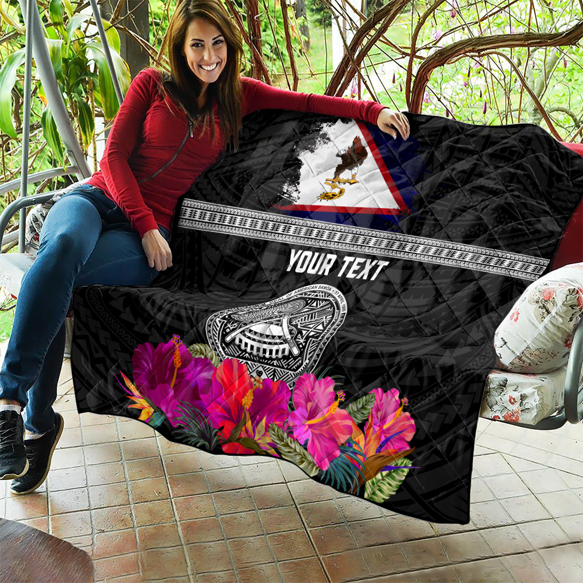 Personalized American Samoa Flag Day Quilt Tanoa and Fue mix Hibiscus Flower Polynesian Pattern LT03 - Polynesian Pride