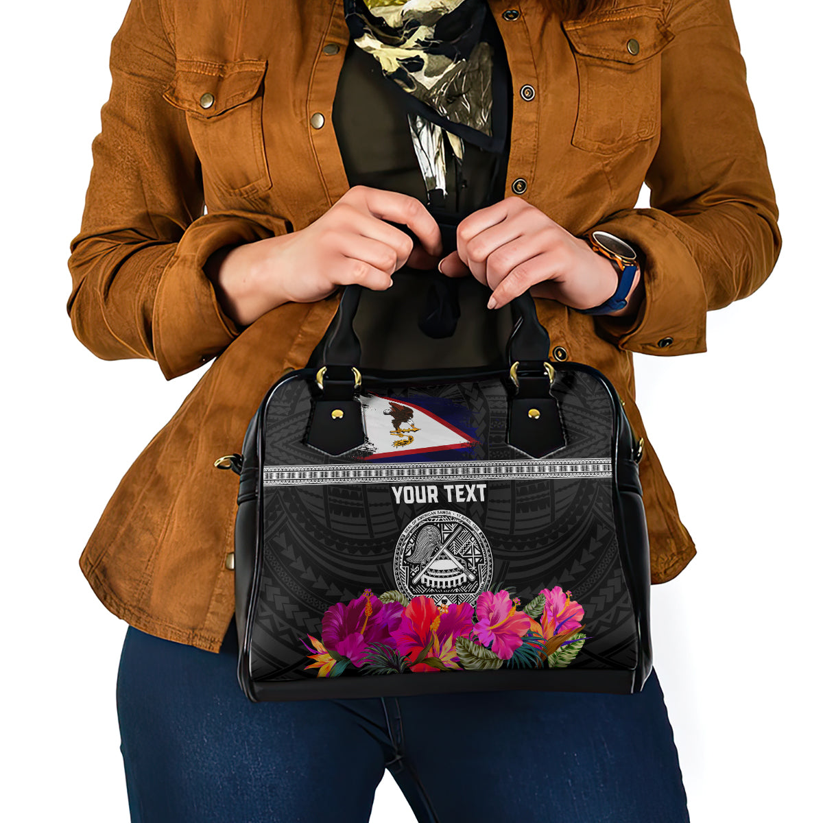 Personalized American Samoa Flag Day Shoulder Handbag Tanoa and Fue mix Hibiscus Flower Polynesian Pattern LT03 - Polynesian Pride