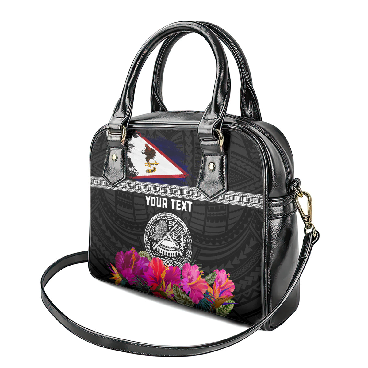 Personalized American Samoa Flag Day Shoulder Handbag Tanoa and Fue mix Hibiscus Flower Polynesian Pattern LT03 - Polynesian Pride