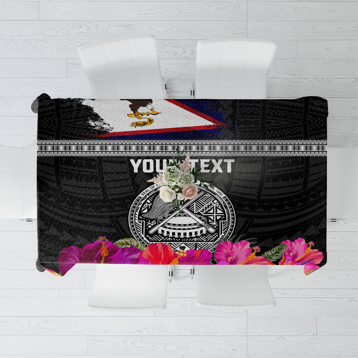 Personalized American Samoa Flag Day Tablecloth Tanoa and Fue mix Hibiscus Flower Polynesian Pattern LT03 Black - Polynesian Pride
