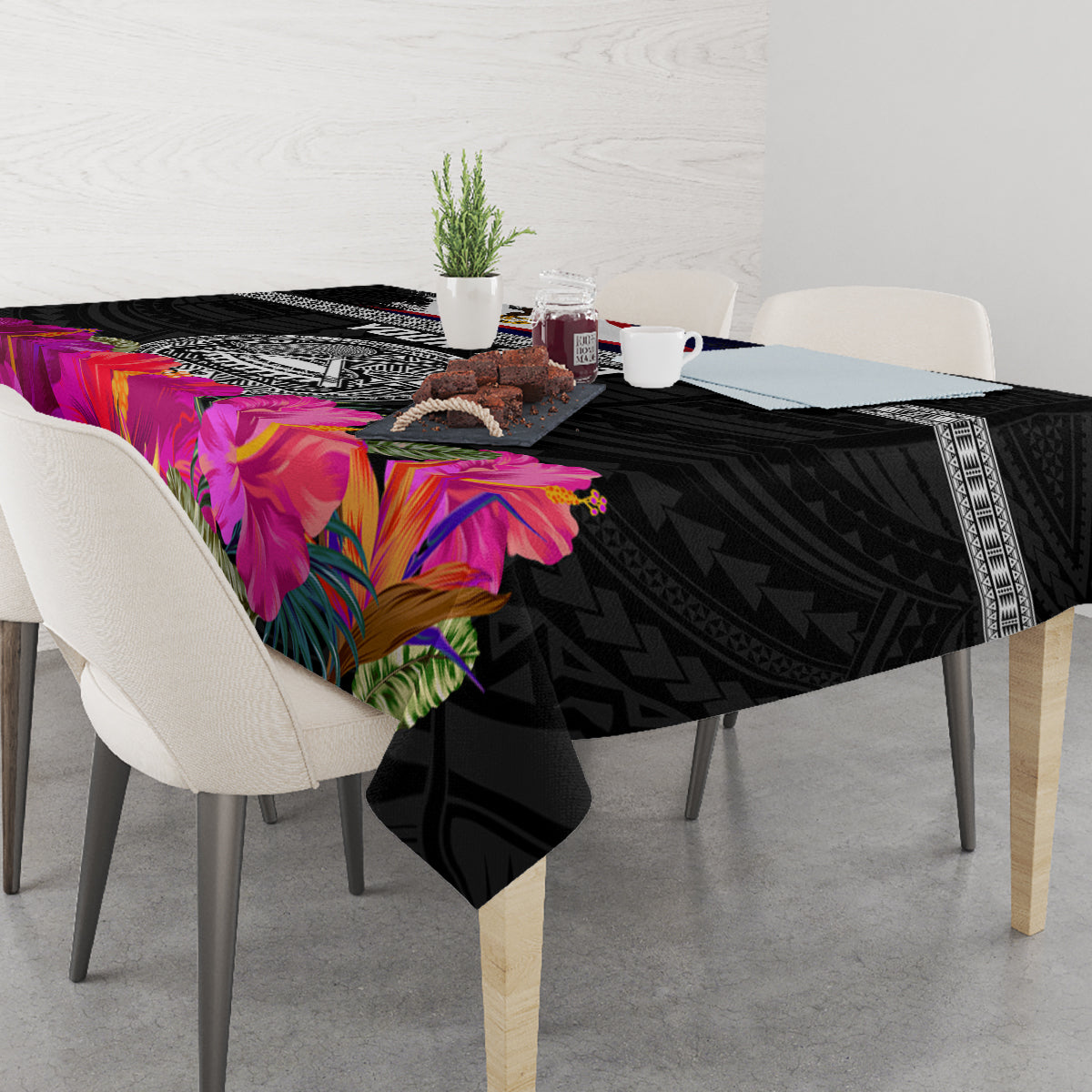 Personalized American Samoa Flag Day Tablecloth Tanoa and Fue mix Hibiscus Flower Polynesian Pattern LT03 - Polynesian Pride
