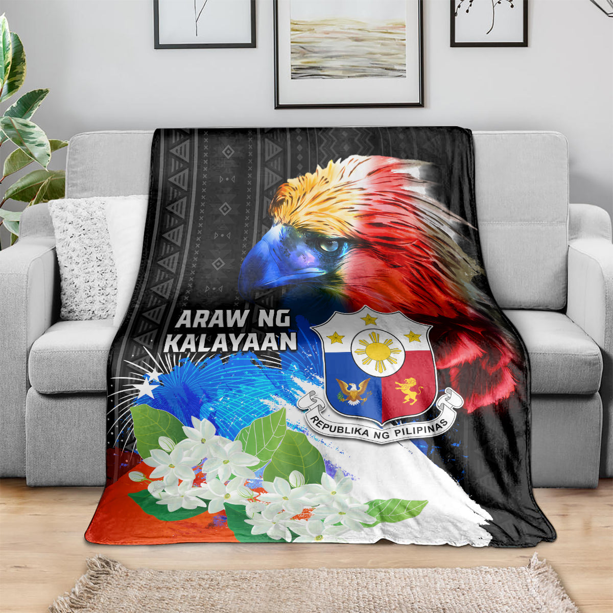 Philippines Independence Day Blanket Philippines Eagle and Sampaguita Jasmine Yakan Tribal LT03 - Polynesian Pride