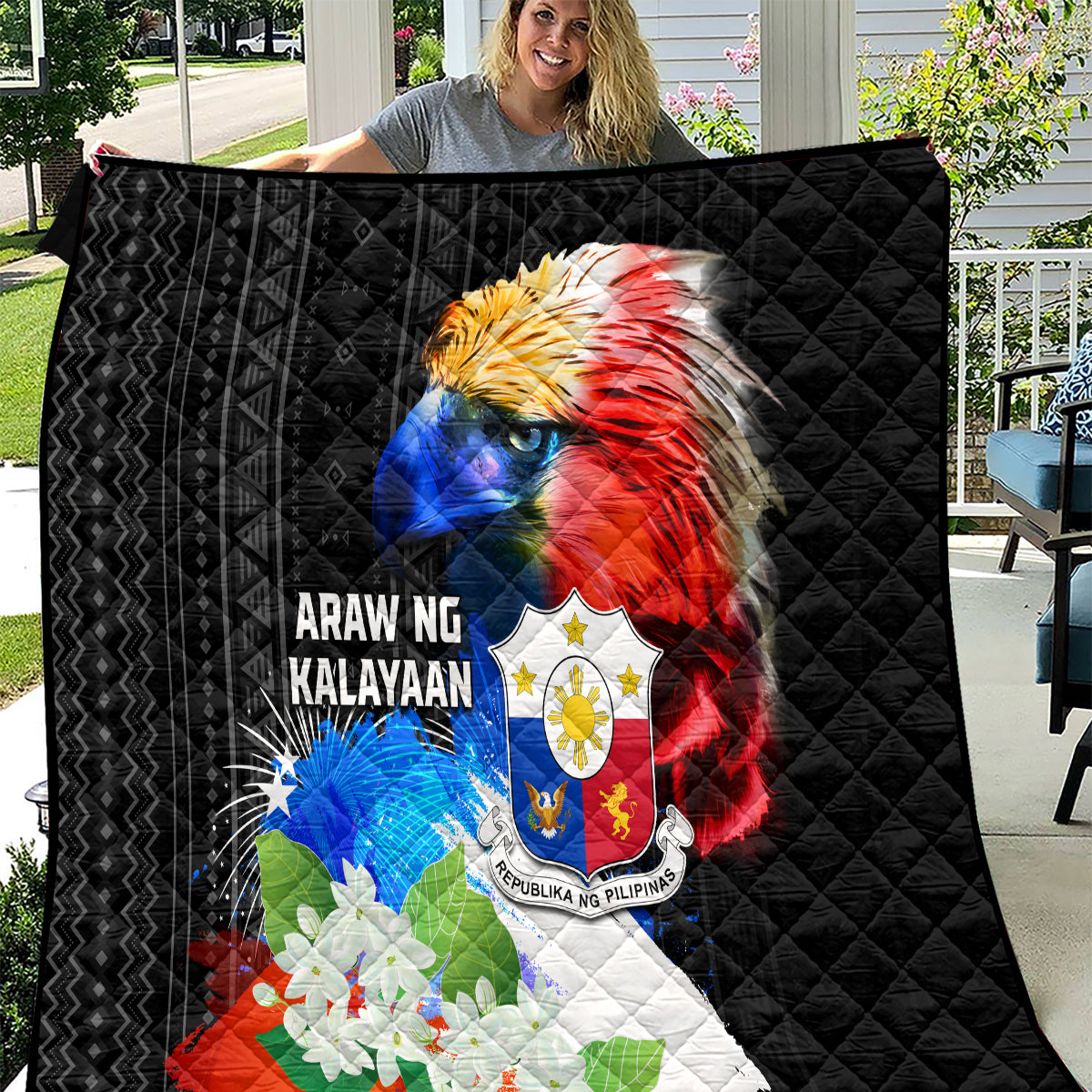 Philippines Independence Day Quilt Philippines Eagle and Sampaguita Jasmine Yakan Tribal