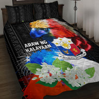 Philippines Independence Day Quilt Bed Set Philippines Eagle and Sampaguita Jasmine Yakan Tribal LT03 Black - Polynesian Pride
