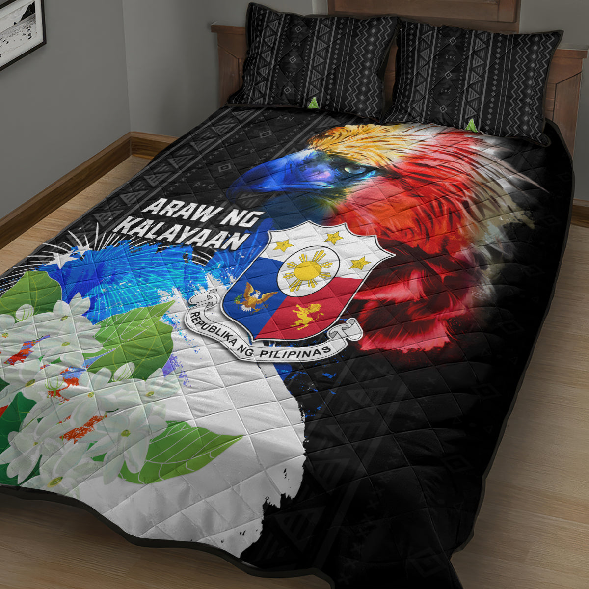 Philippines Independence Day Quilt Bed Set Philippines Eagle and Sampaguita Jasmine Yakan Tribal LT03 - Polynesian Pride