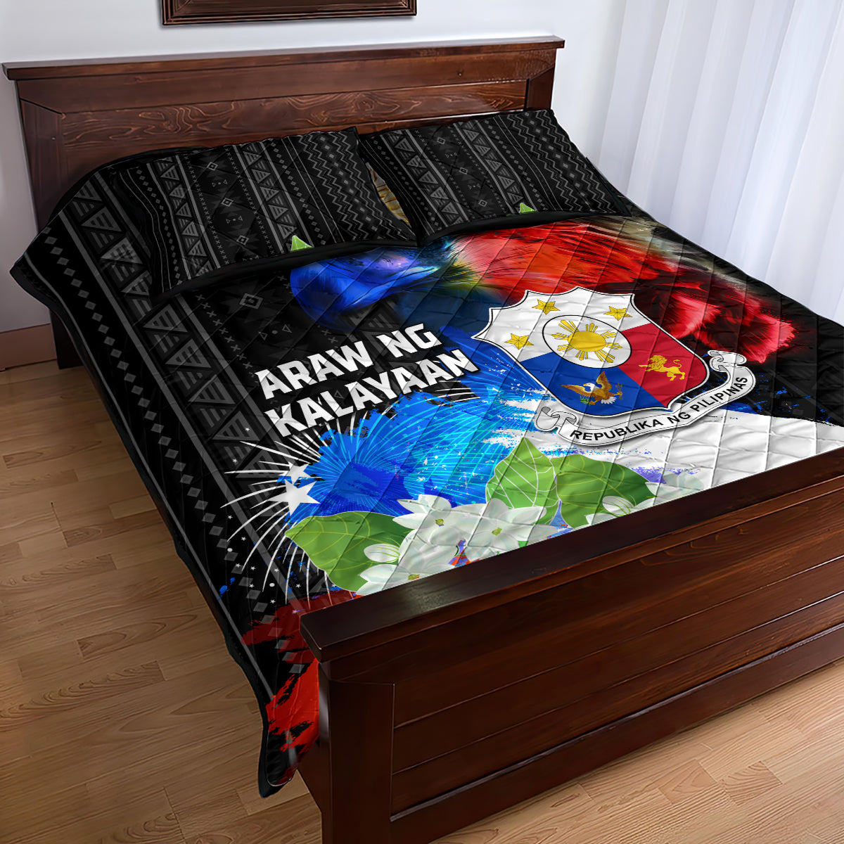 Philippines Independence Day Quilt Bed Set Philippines Eagle and Sampaguita Jasmine Yakan Tribal LT03 - Polynesian Pride