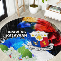 Philippines Independence Day Round Carpet Philippines Eagle and Sampaguita Jasmine Yakan Tribal LT03 Black - Polynesian Pride