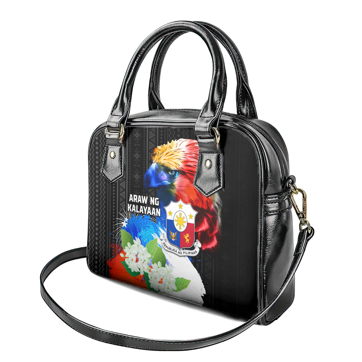 Philippines Independence Day Shoulder Handbag Philippines Eagle and Sampaguita Jasmine Yakan Tribal LT03 - Polynesian Pride