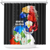 Philippines Independence Day Shower Curtain Philippines Eagle and Sampaguita Jasmine Yakan Tribal LT03 Black - Polynesian Pride