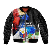 Philippines Independence Day Sleeve Zip Bomber Jacket Philippines Eagle and Sampaguita Jasmine Yakan Tribal LT03 Unisex Black - Polynesian Pride