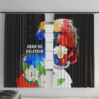 Philippines Independence Day Window Curtain Philippines Eagle and Sampaguita Jasmine Yakan Tribal LT03 With Hooks Black - Polynesian Pride