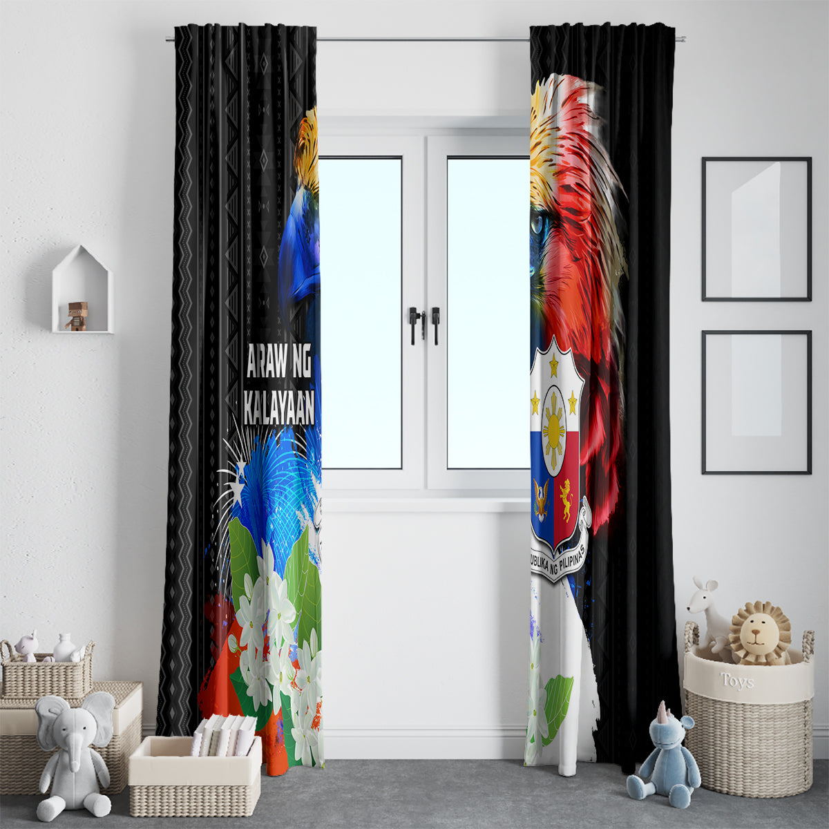 Philippines Independence Day Window Curtain Philippines Eagle and Sampaguita Jasmine Yakan Tribal LT03 - Polynesian Pride