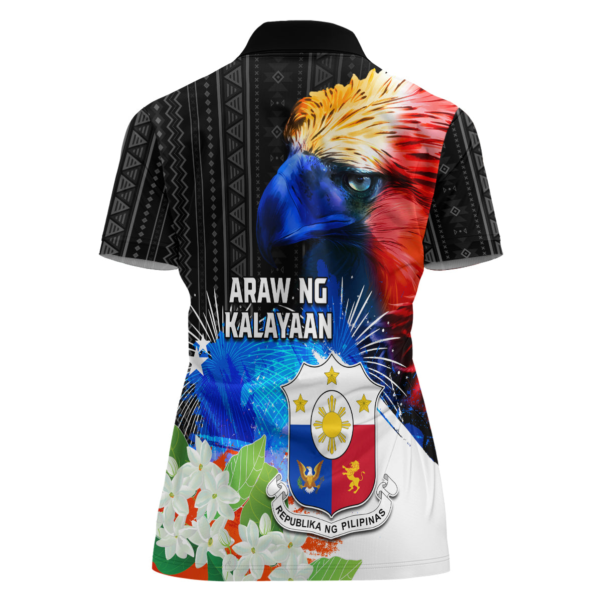 Philippines Independence Day Women Polo Shirt Philippines Eagle and Sampaguita Jasmine Yakan Tribal LT03 - Polynesian Pride