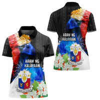 Philippines Independence Day Women Polo Shirt Philippines Eagle and Sampaguita Jasmine Yakan Tribal LT03 - Polynesian Pride