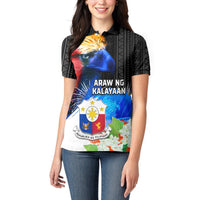 Philippines Independence Day Women Polo Shirt Philippines Eagle and Sampaguita Jasmine Yakan Tribal LT03 - Polynesian Pride
