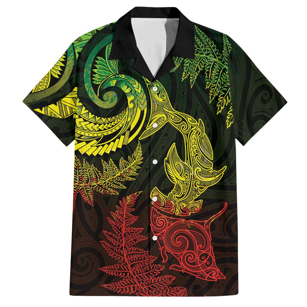 New Zealand Sea Animals with Maori Tribal Tattoo Hawaiian Shirt Shark Manta Ray with Silver Fern Reggae LT03 Reggae - Polynesian Pride