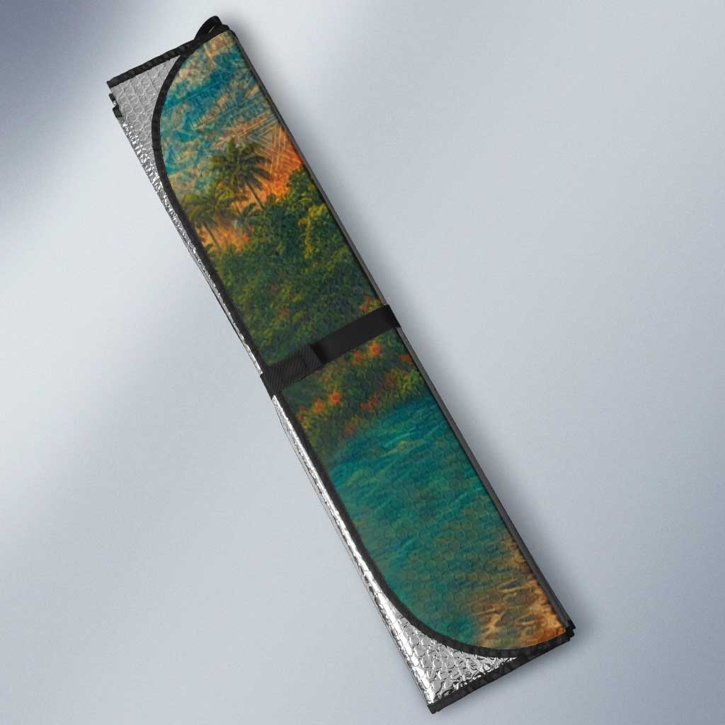 Hawaiian Turtles on Beach Auto Sun Shade with Pineapple Tropical Plant and Lei LT03 - Polynesian Pride