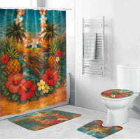 Hawaiian Turtles on Beach Bathroom Set with Pineapple Tropical Plant and Lei LT03 Bathroom Set (4 pcs) Multicolor - Polynesian Pride